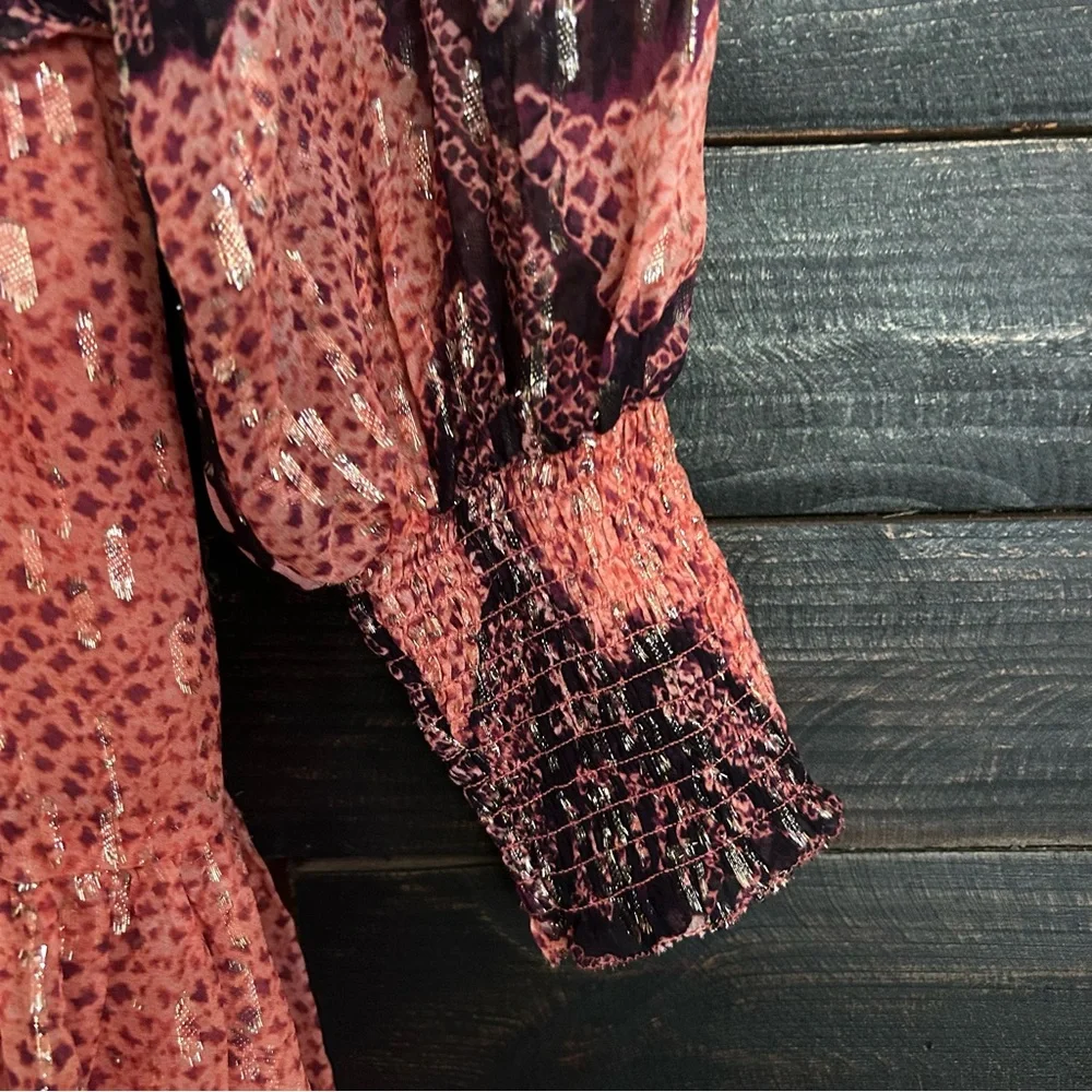 Ulla Johnson Noemi Coral and Metallic Silk Mini Dress - Picture 3 of 14